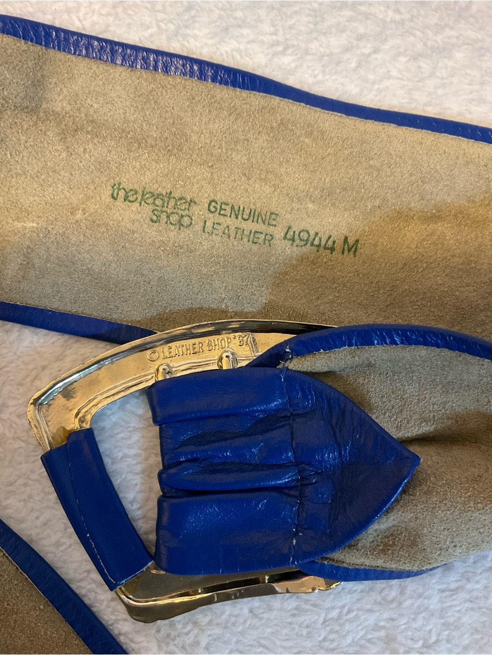 Vintage Belt Leather Shop 1987 statement gold buckle blue - Picture 5 of 5